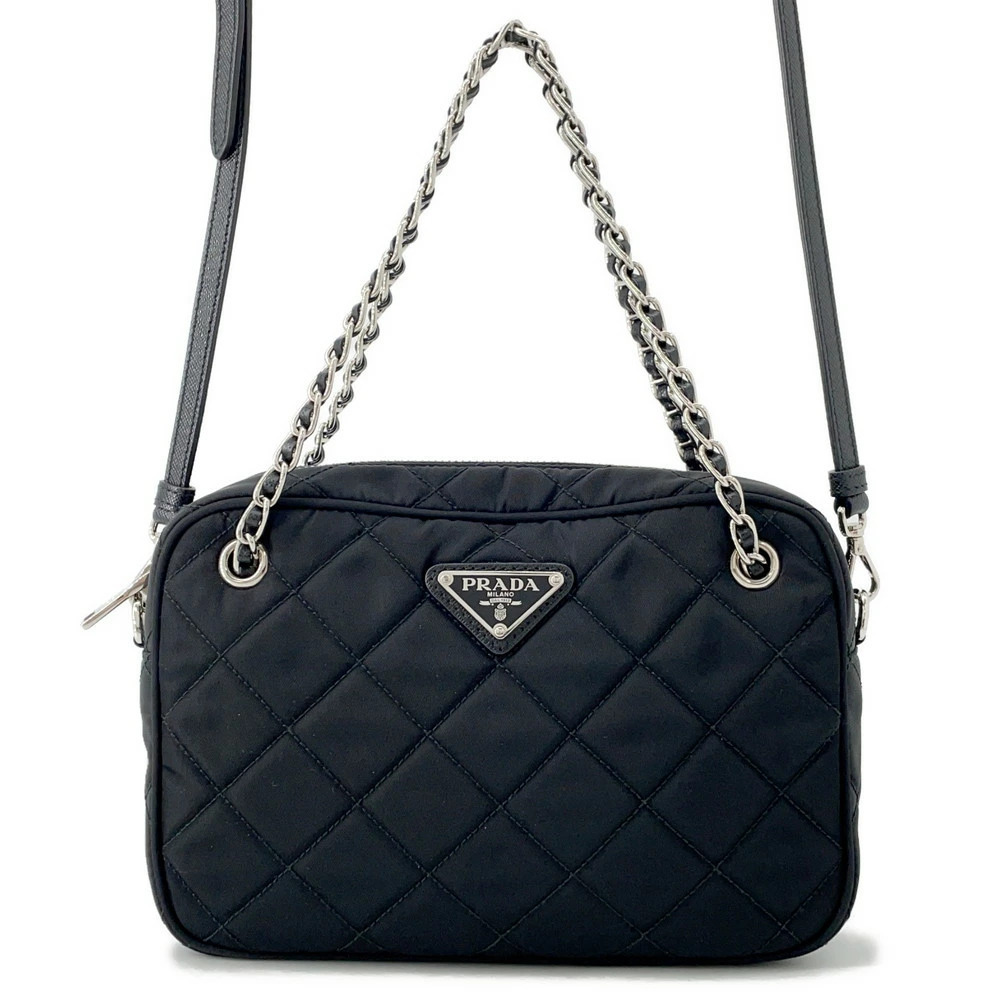 Prada Tessuto Impuntu Quilted Bandoliera Crossbody Bag Black